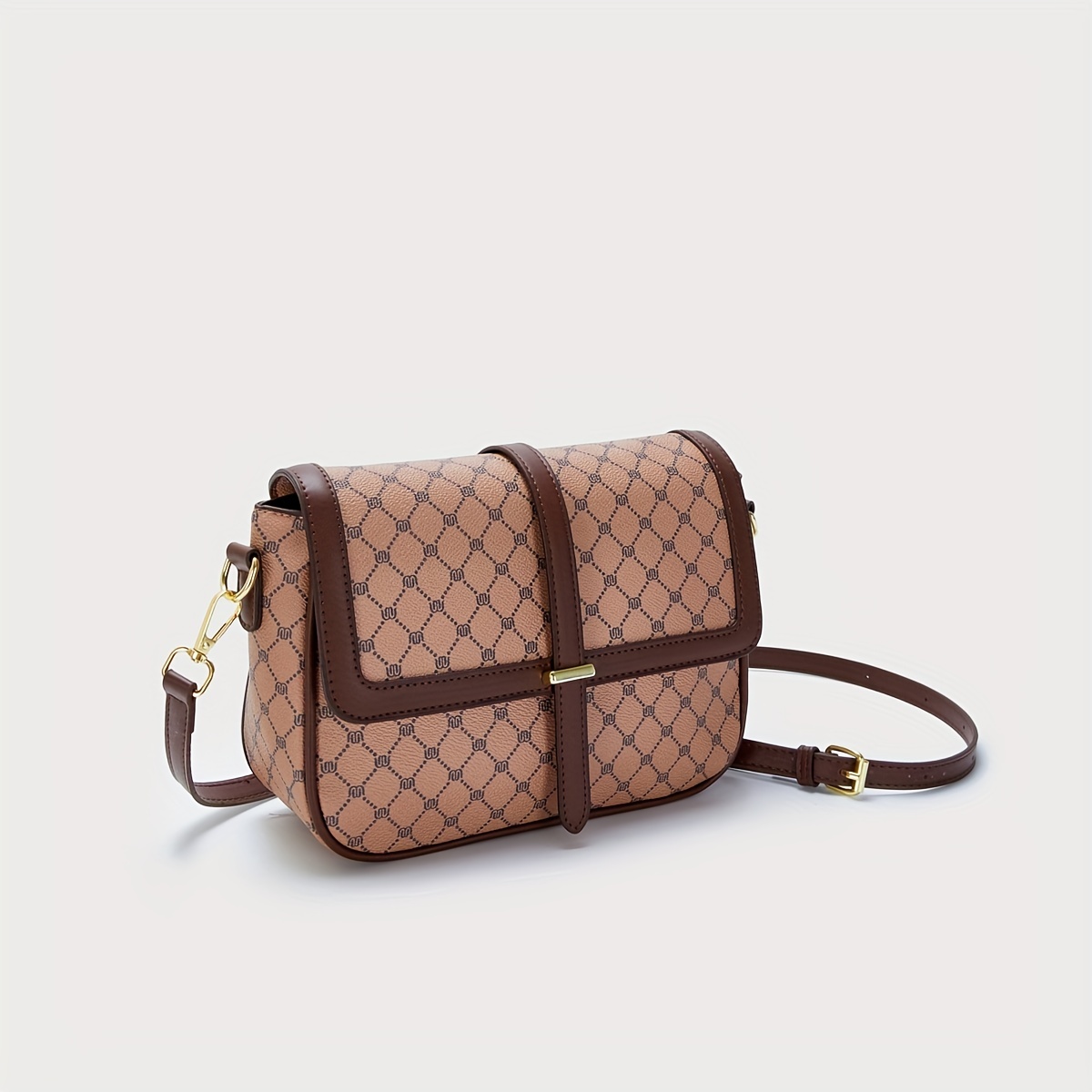 Elegant Retro Print Square Bag, Classic Flap Crossbody Bag