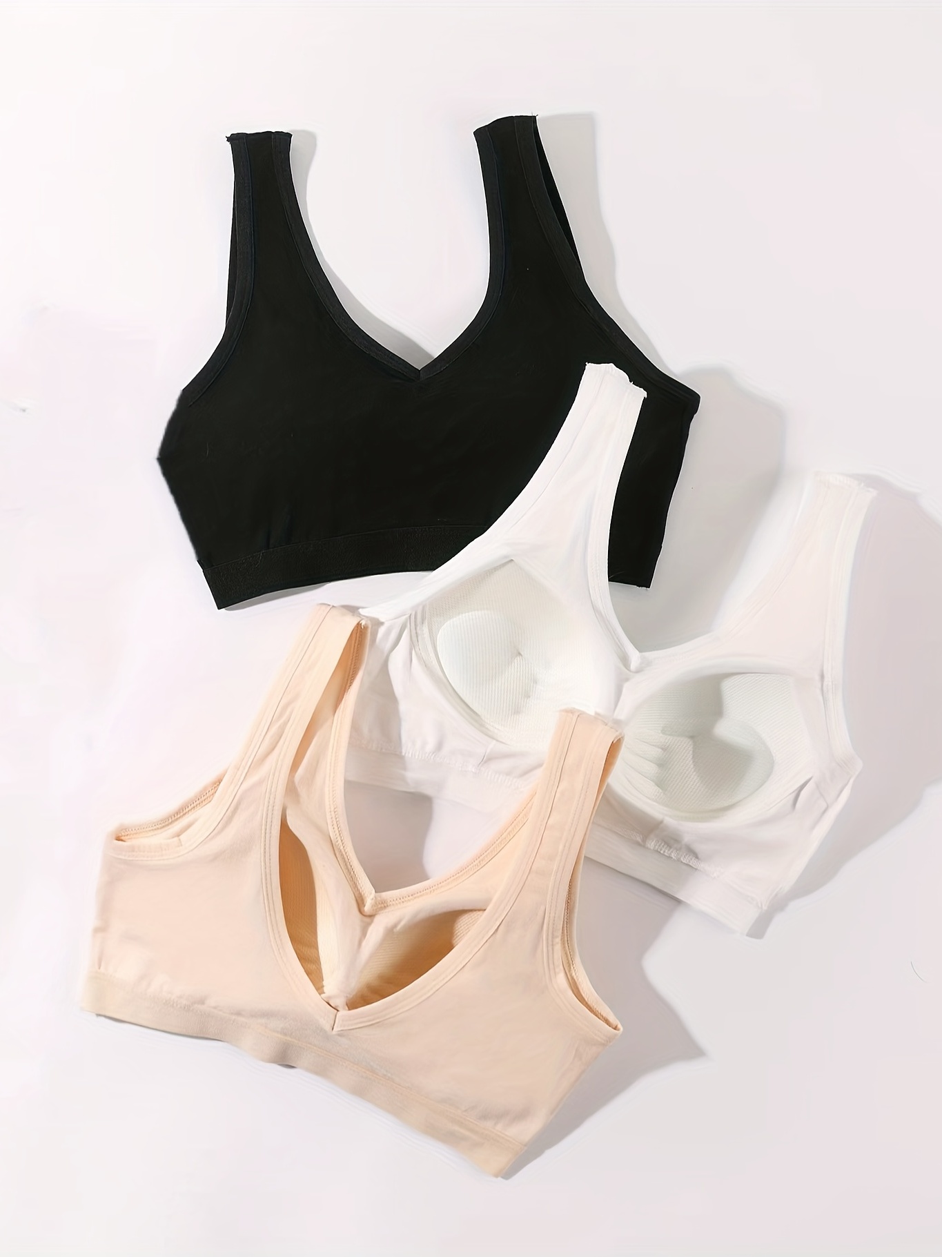 3pcs Teen Seamless Wireless Bras, Simple Comfy Running Workout Bra, Women's  Lingerie & Underwear