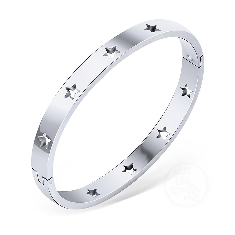 Stainless Steel Hollow Bracelet Snap Buckle Bangle