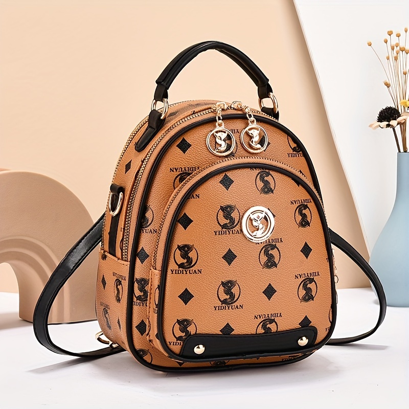 Mini Geometric Pattern Classic Backpack Metal Decor Stylish Chain Shoulder  Bag: Vacation in Style with this Trendy Top Handle Straw Box Bag!