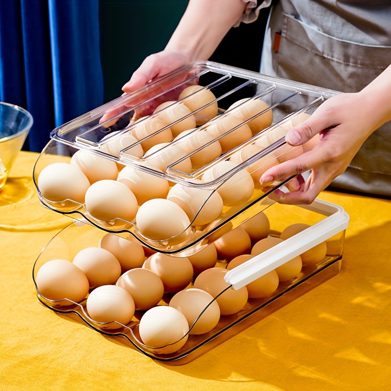 2023 New Egg Holder For Refrigerator, Automatically Rolling Egg Storage  Container, 2 Tier Plastic Egg Holder Space Saving Egg Tray For Refrigerator  or