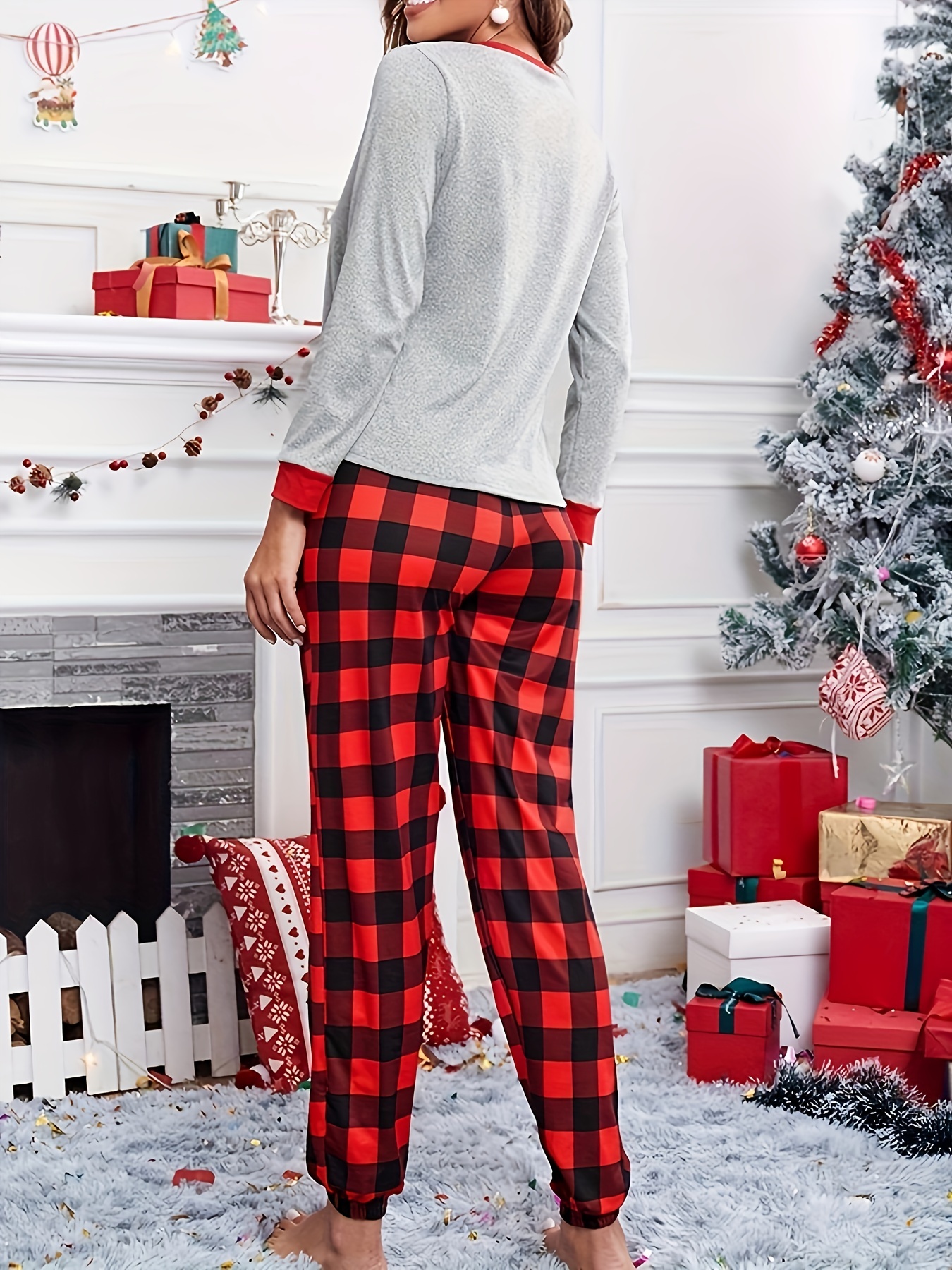 Family Matching Christmas Pajamas Set Xmas Top Buffalo Plaid Pants Sleepwear  