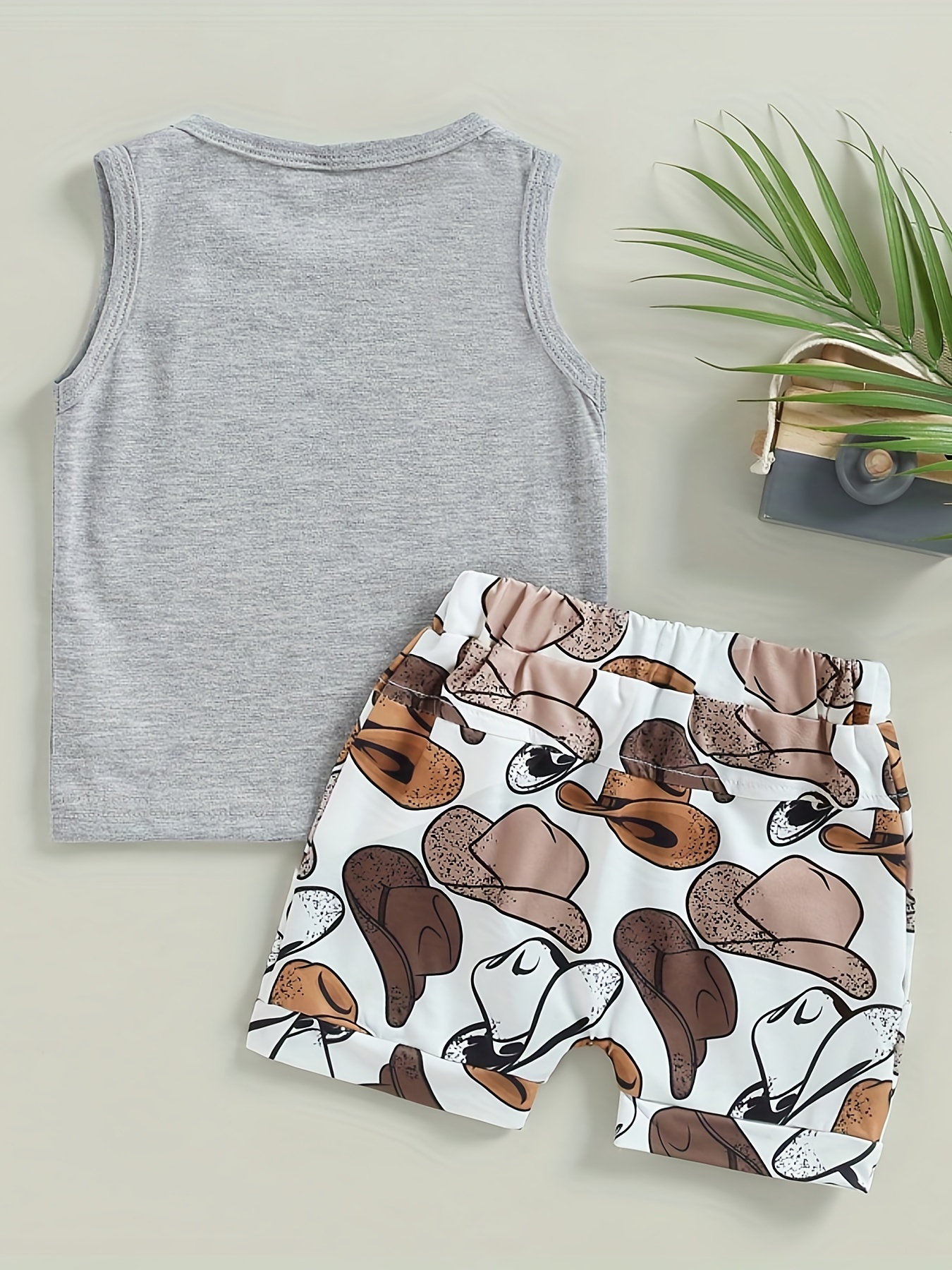 Boys Mommy's Little Cowboy Hat Print Casual Outfit Round Neck Tank Top, Cami Top & Shorts Comfortable Breathable for Summer Kids Clothes Sets,Temu