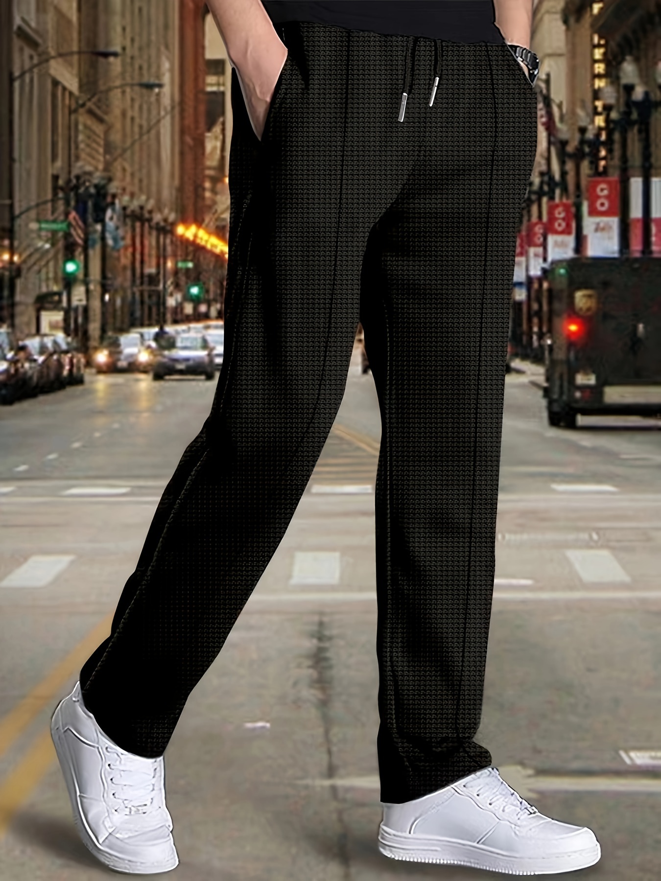 Men's Fashion Plaid Pants black and White 