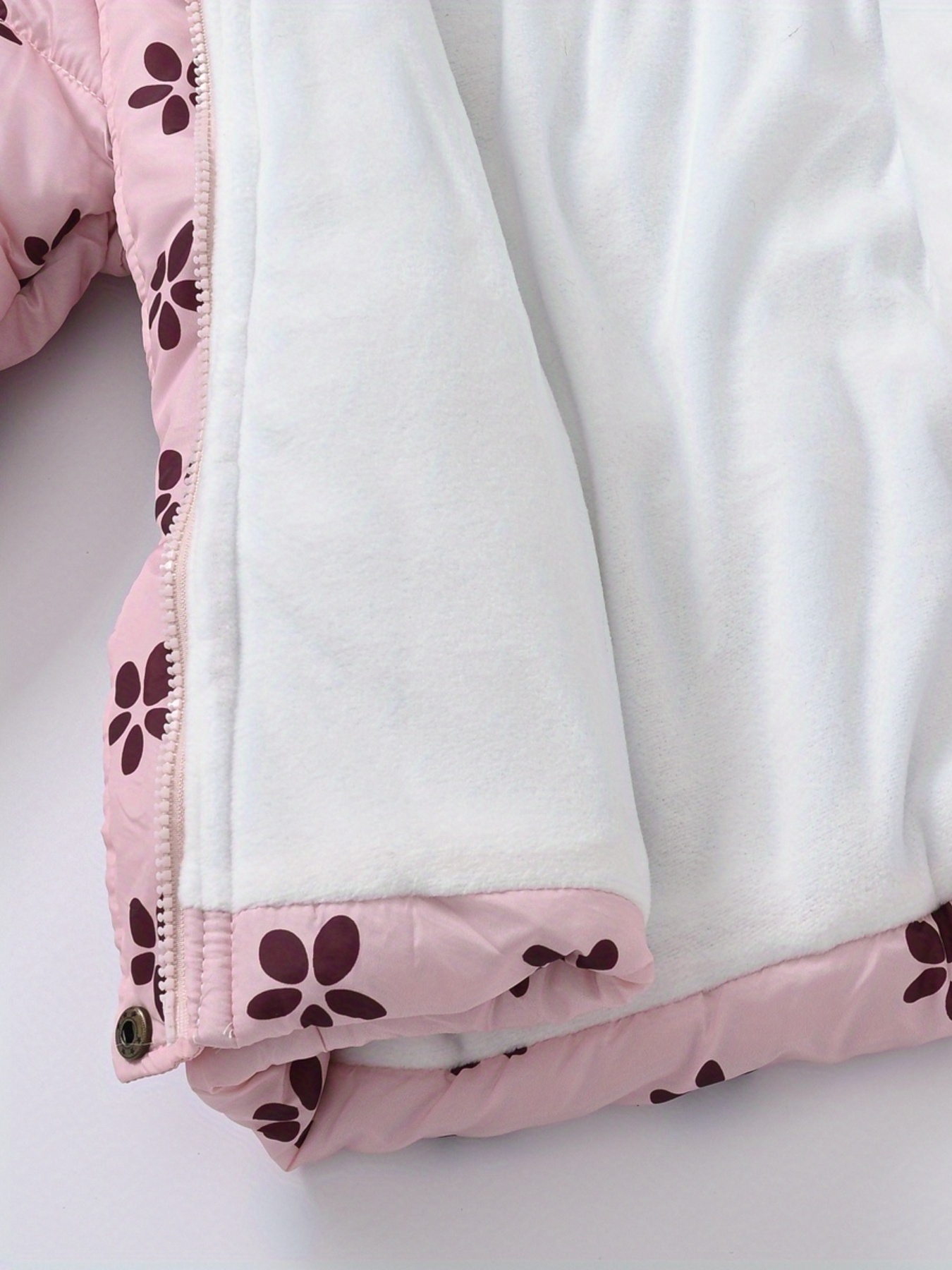 Children's Girls Puffer Coat Flowers Print Zipper Hooded - Temu