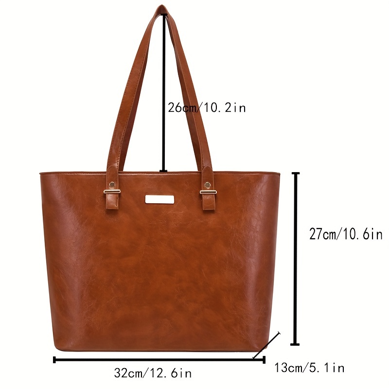 1pc Color Block Vintage PU Leather Large Capacity Casual Shoulder Tote Bag,one-size