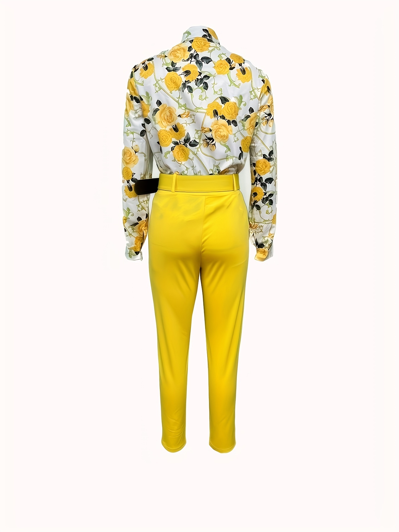 Floral Print V Neck Blouse & Tapered Pants Set