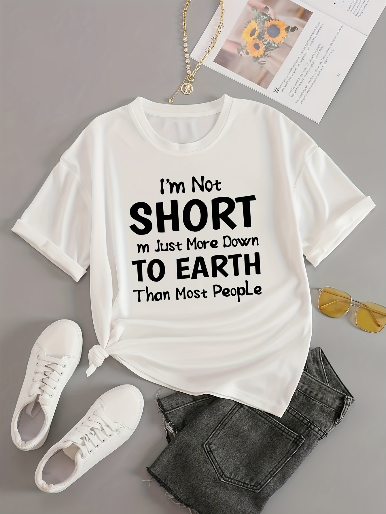 Letter Print Crew Neck T-Shirt Casual Short Sleeve T-Shirt For Spring & Summer Women's Clothing