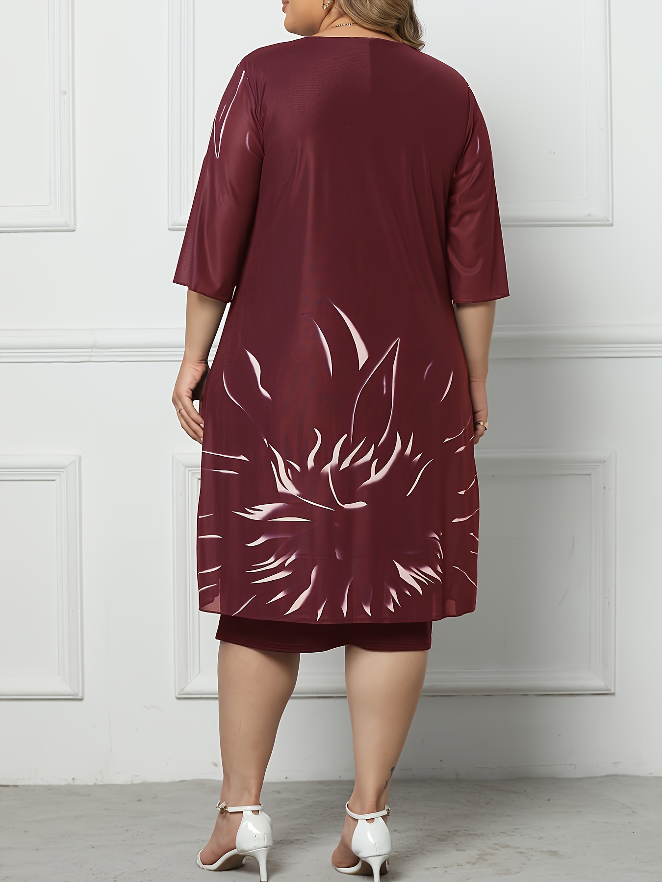 [4XL] SHEIN CURVE - Burgundy Chiffon Dress