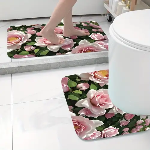 Tappetino da bagno rosa rossa e leopardo 1pc, tappeto da bagno antiscivolo  resistente, tappetino a forma di U per toilette accogliente, tappetino per  coperchio del water, arredamento per il bagno - Temu