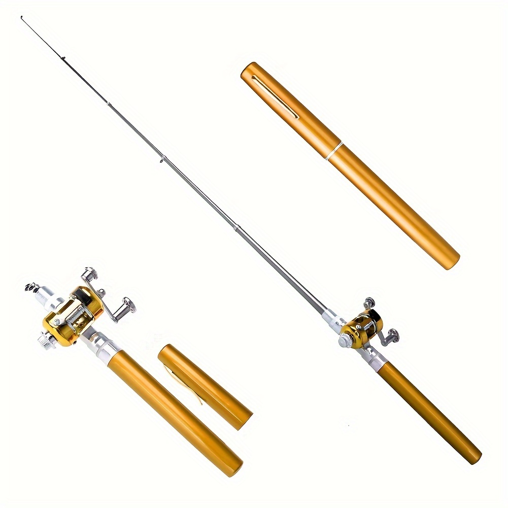 Fishing Pen, Aluminum Alloy FRP Mini Portable Telescopic Pocket Pen Shape  Fishing Rod Pole and Fishing Reel for Saltwater Freshwater (Black)