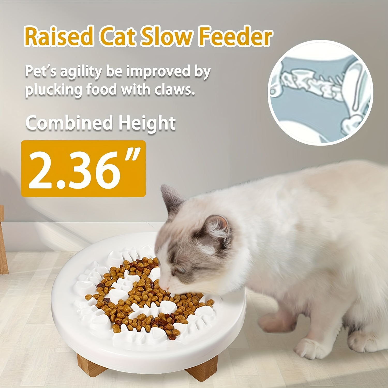 Raised Cat Dog Slow Feeder Bowl with Stand, Cat Bowls for Slow Eating,  Ceramic Elevated Slow Feed Cat Bowls, Pet Bowl for Cat and Dog, Cat Puzzle  Feeder for Healthy Eating Diet