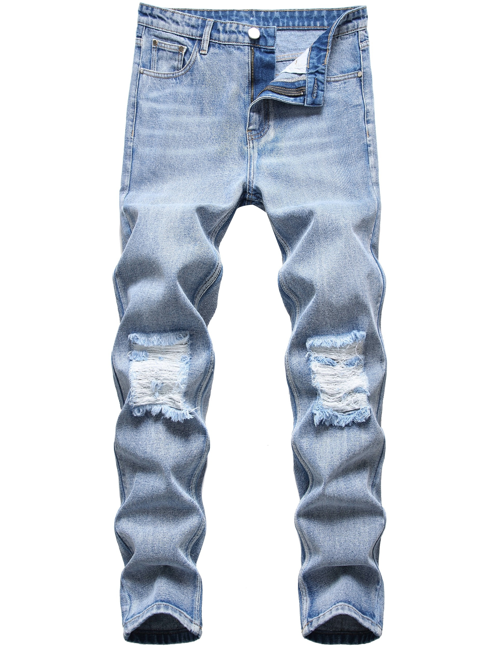 Y2k Men's Casual Ripped Jeans Street Style Regular Straight - Temu