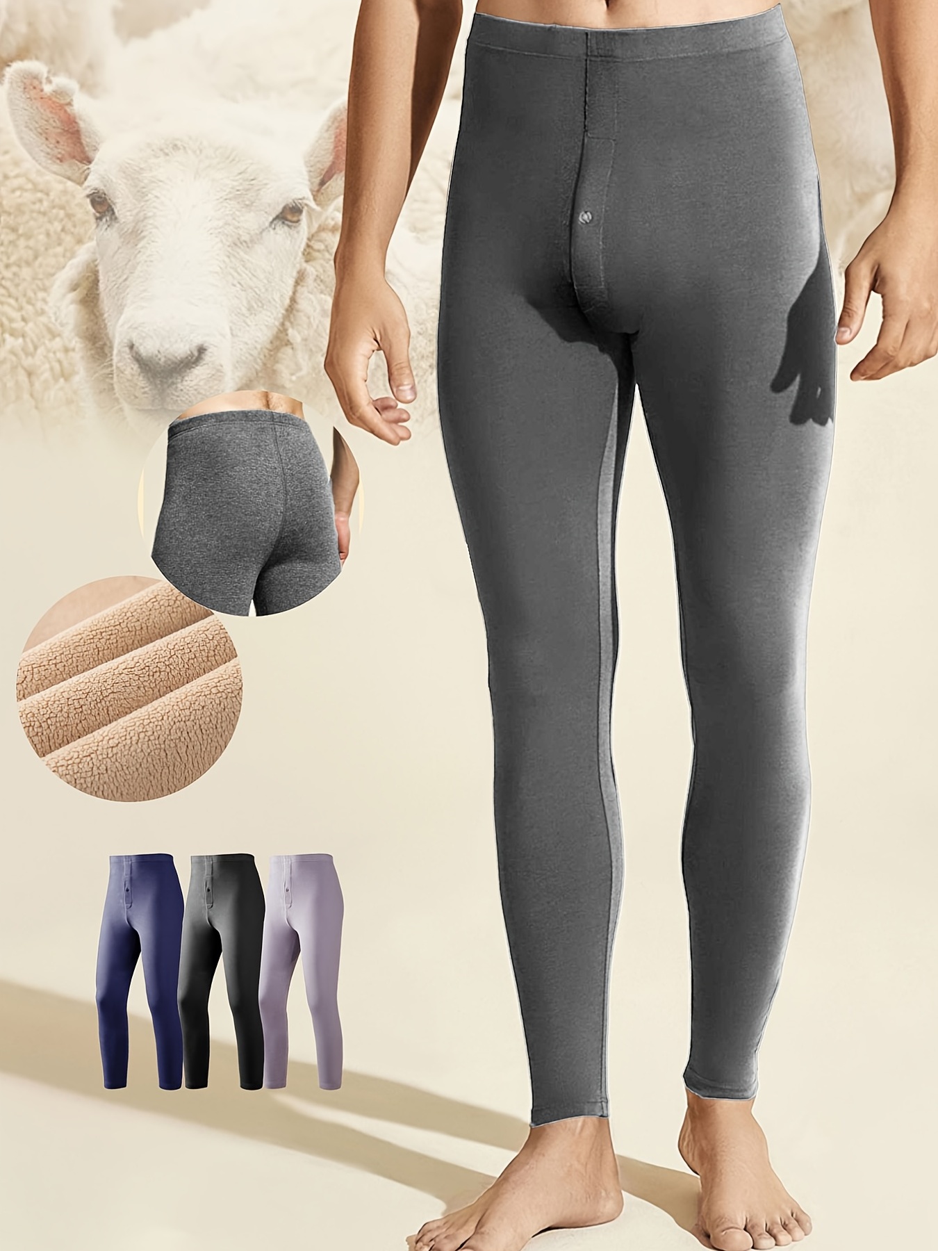 Men Thermal Long Johns Seperate Pouch Thermal Underwear Sexy U Convex  Leggings