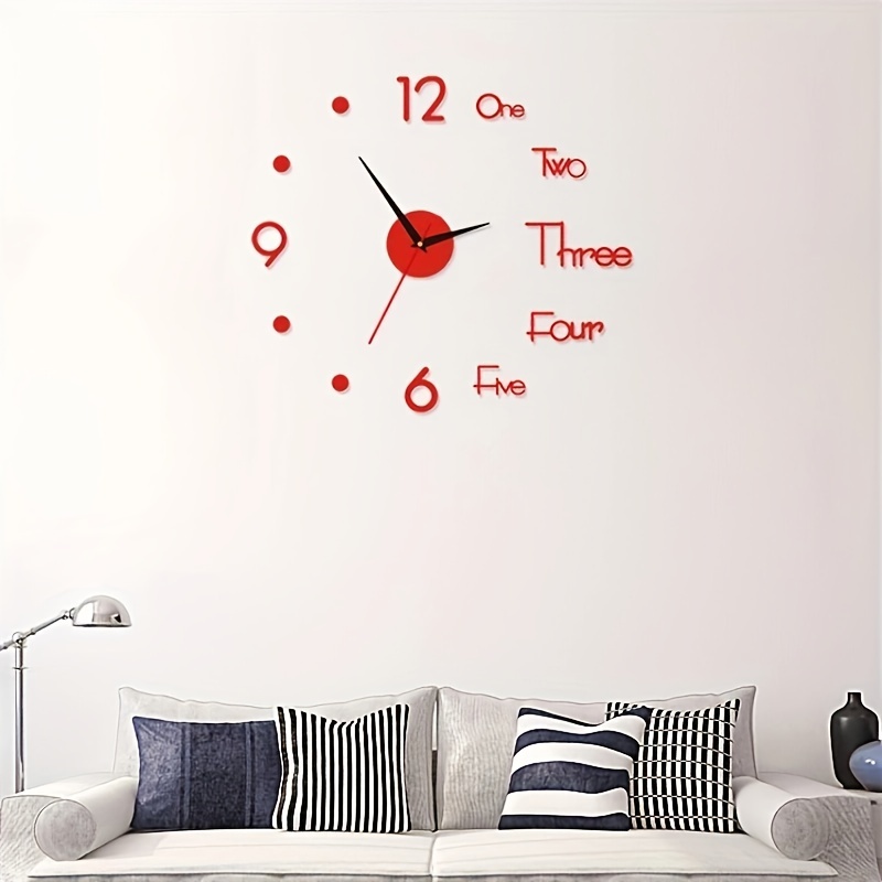 1pc Orologio Parete Senza Cornice, Orologio Parete Moderno 3d Silenzioso  Tendenza Decorazione Soggiorno Natale, Orologio Parete Grande --te Adatto  Cucina, Casa Campagna, Camera Letto, Facile Installare, Regolabile (rosso)