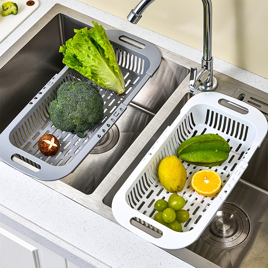 MineSign 2 Pack Collapsible Colander Fruits and Vegetables Drain Basket  Adjustable Strainer Over the Sink for Kitchen (Blue)