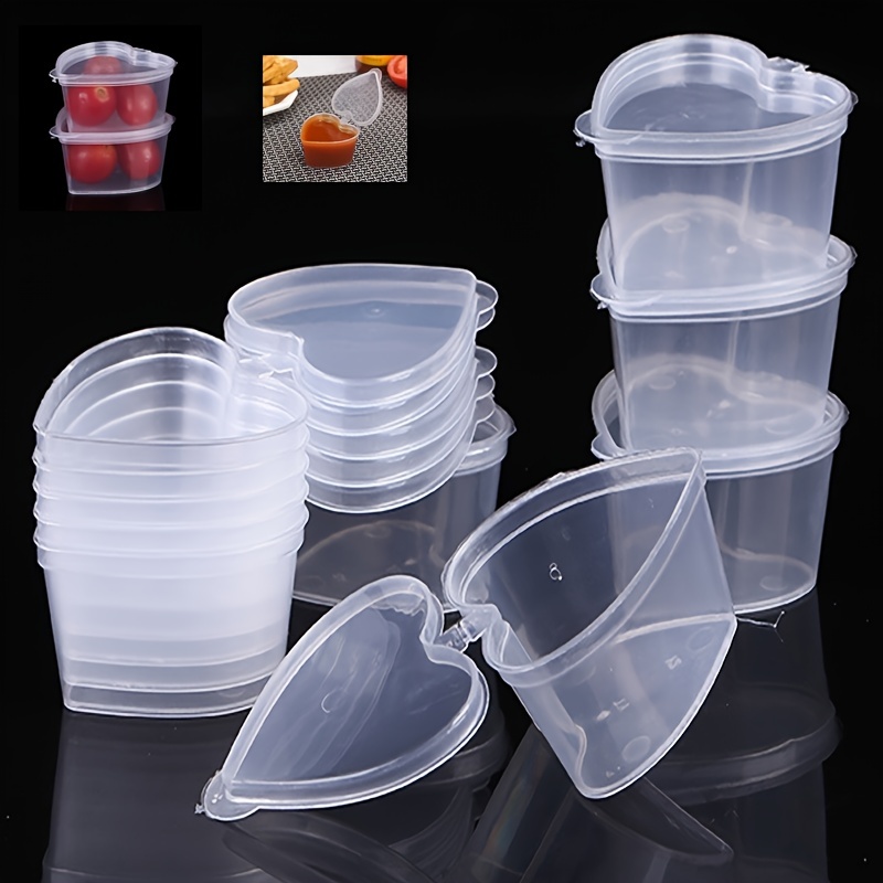 Paquete de 125 vasos de plástico de 1 onza con tapas, pequeñas tazas de  plástico transparente para condimentos/tazas de salsa, tazas desechables  para