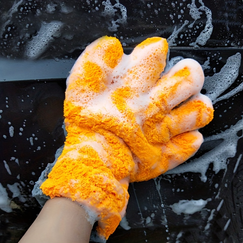 1 paire de gants de nettoyage en microfibre avec 1 gant de dépoussiérage  double face en microfibre souple sans perte gants anti-poussière pour