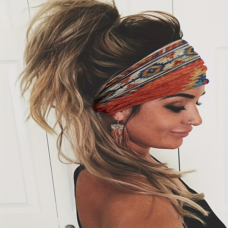 Boho Aztec Headband Stylish Wide Hairband Women's Yoga - Temu Canada