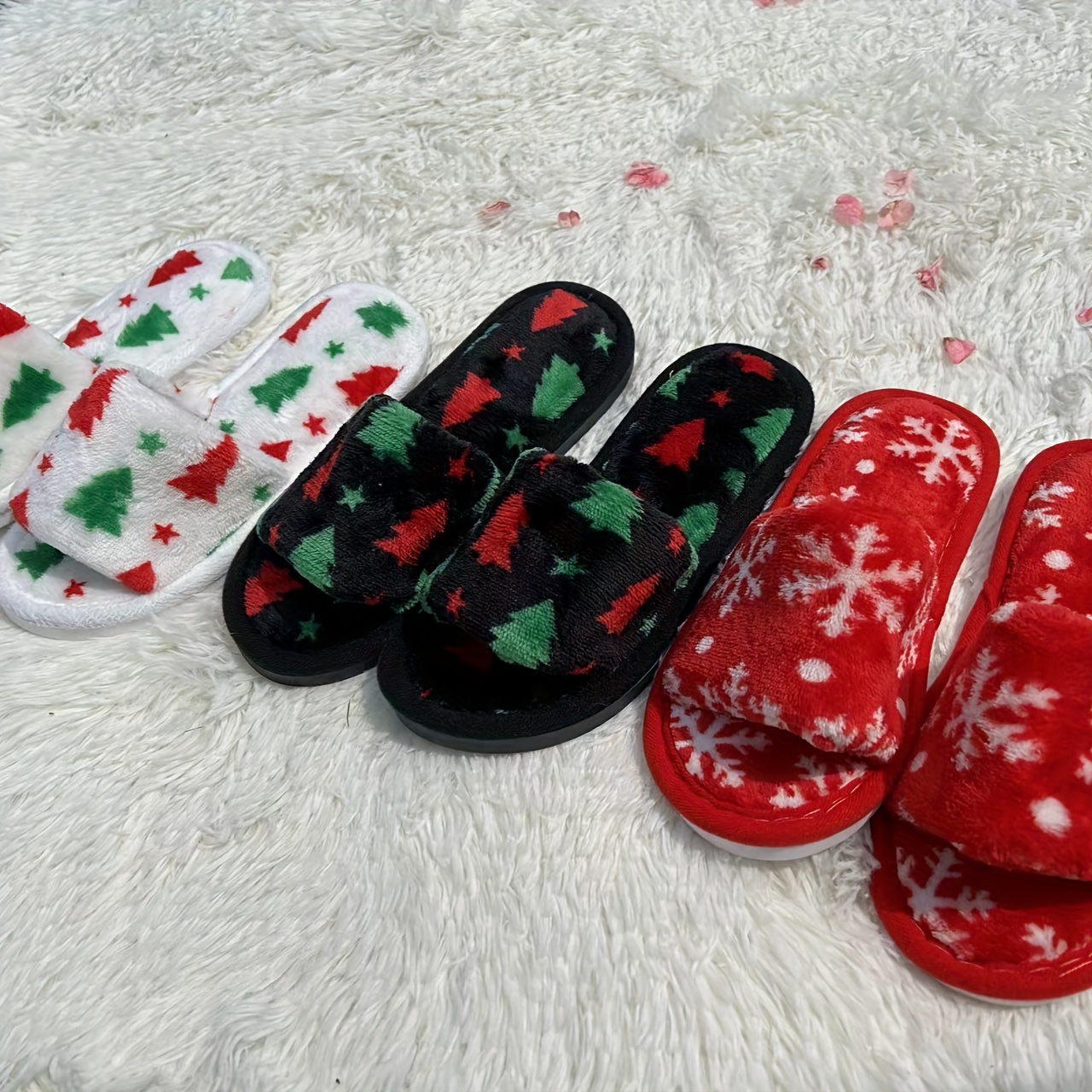 Christmas Tree Pattern Fuzzy Slippers Winter Warm Closed Toe - Temu Canada