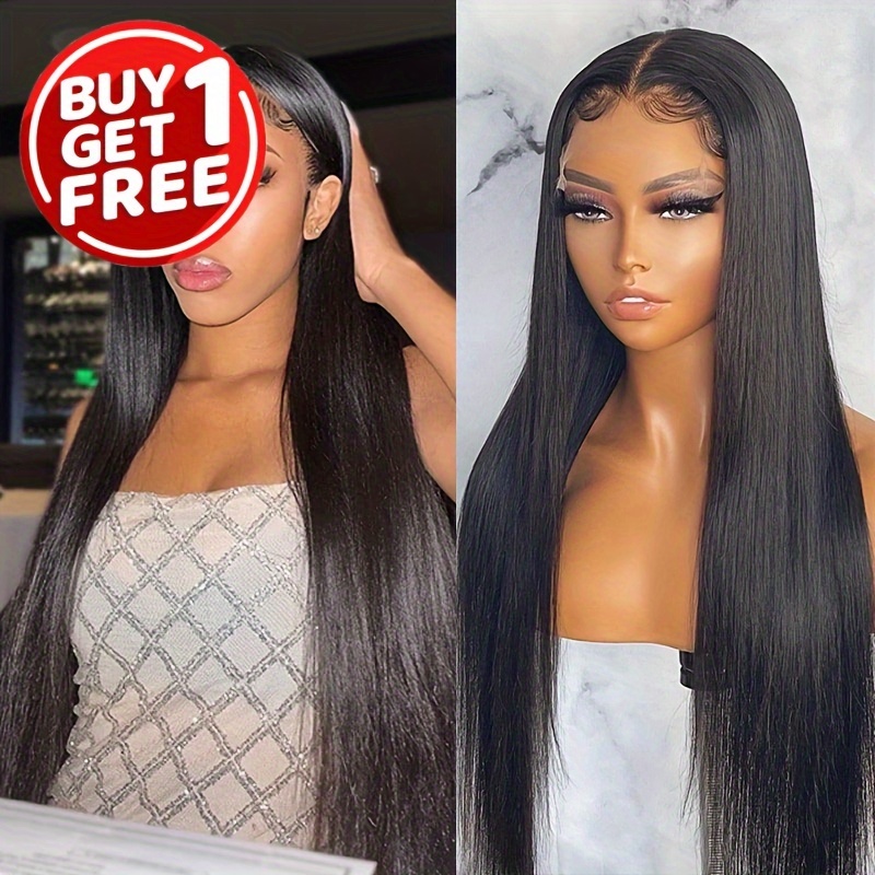 Pack Of Two Straight Lace Front Wigs Human Hair 13x4 HD Lace Front Wigs For Women Pre Plucked With Baby Hair Transparent Glueless Brazilian Straight Lace Frontal Wigs Natural HairLine 180 Density