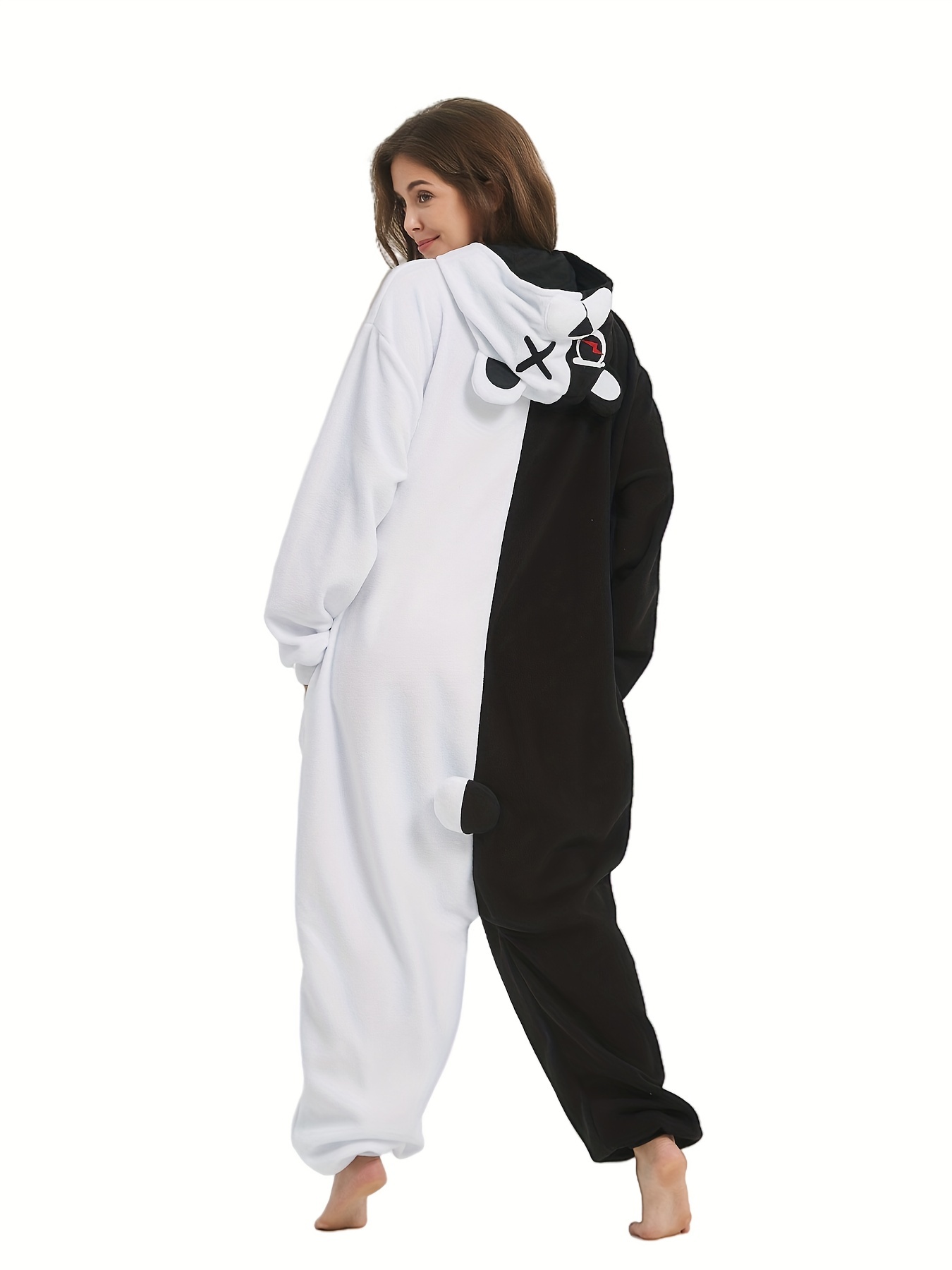Mono de pijama de oso de dibujos animados para festival de música, pijama cómodo y lindo con capucha y mangas largas con cremallera, ropa de dormir y estar en casa para mujeres