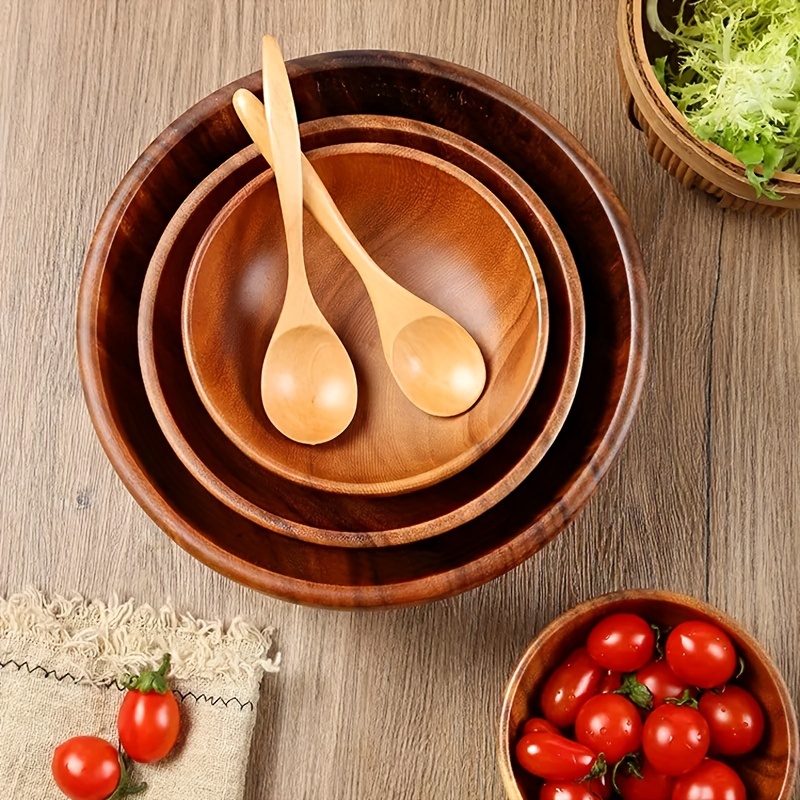 Ensaladeras de madera de acacia de 9.5 pulgadas, cuencos para ensalada de  frutas y verduras, cuenco de madera para servir (un tazón)