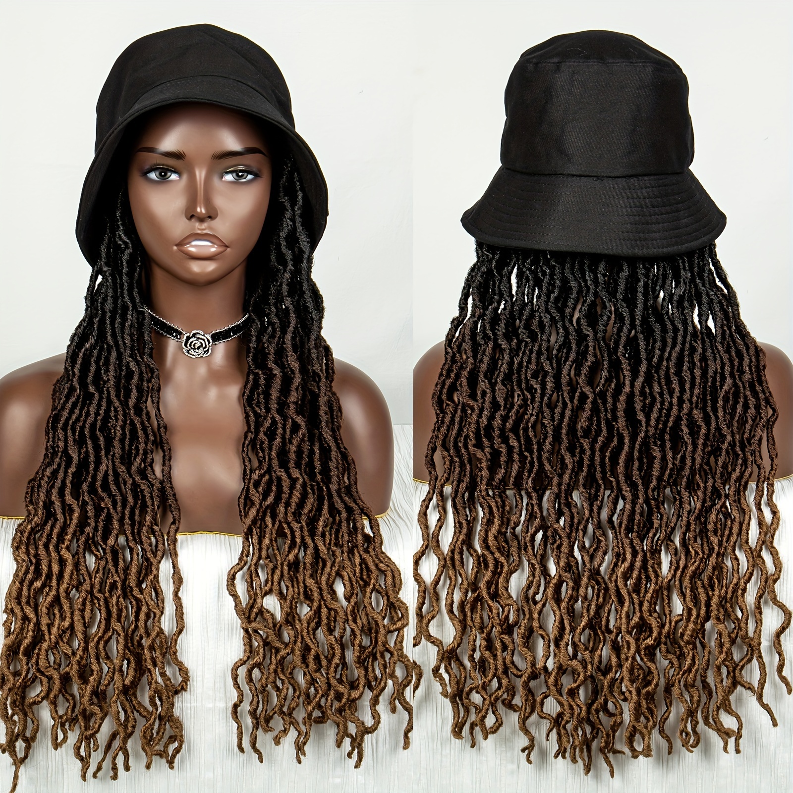 

Curly Crochet Hair With Hat Goddess Cap Wig Hippie Baseball Cap Wig Synthetic Braided Style Wigs