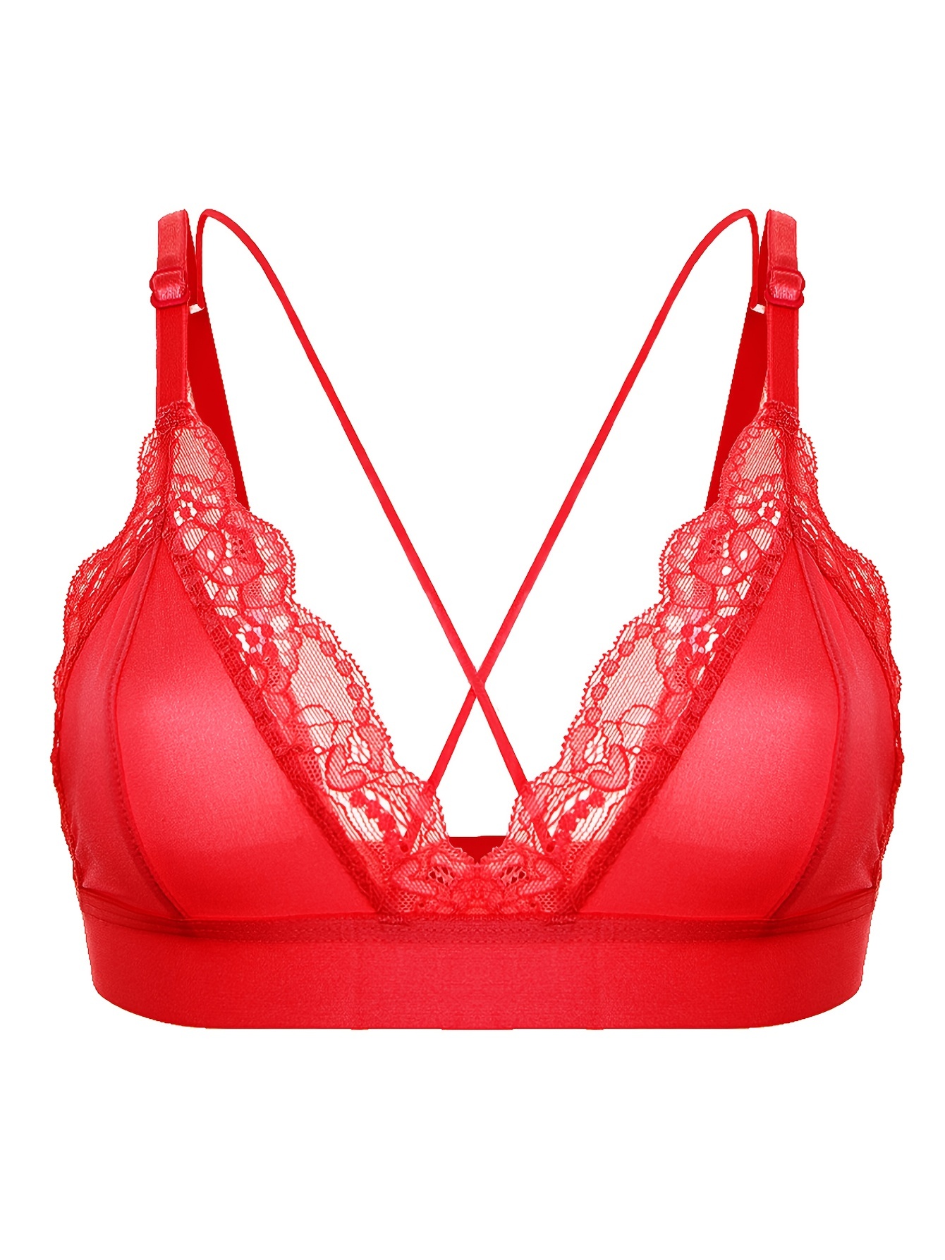 Lace Trim Non padded Wireless Triangle Cup Criss Cross - Temu