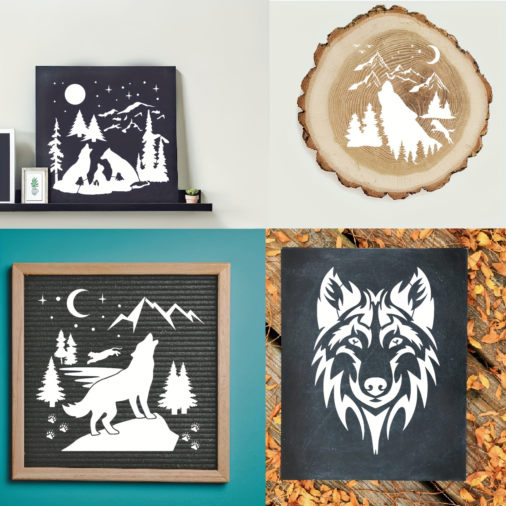 Wolf Stencils Forest Mountain Tree Stencil Template Stencils - Temu