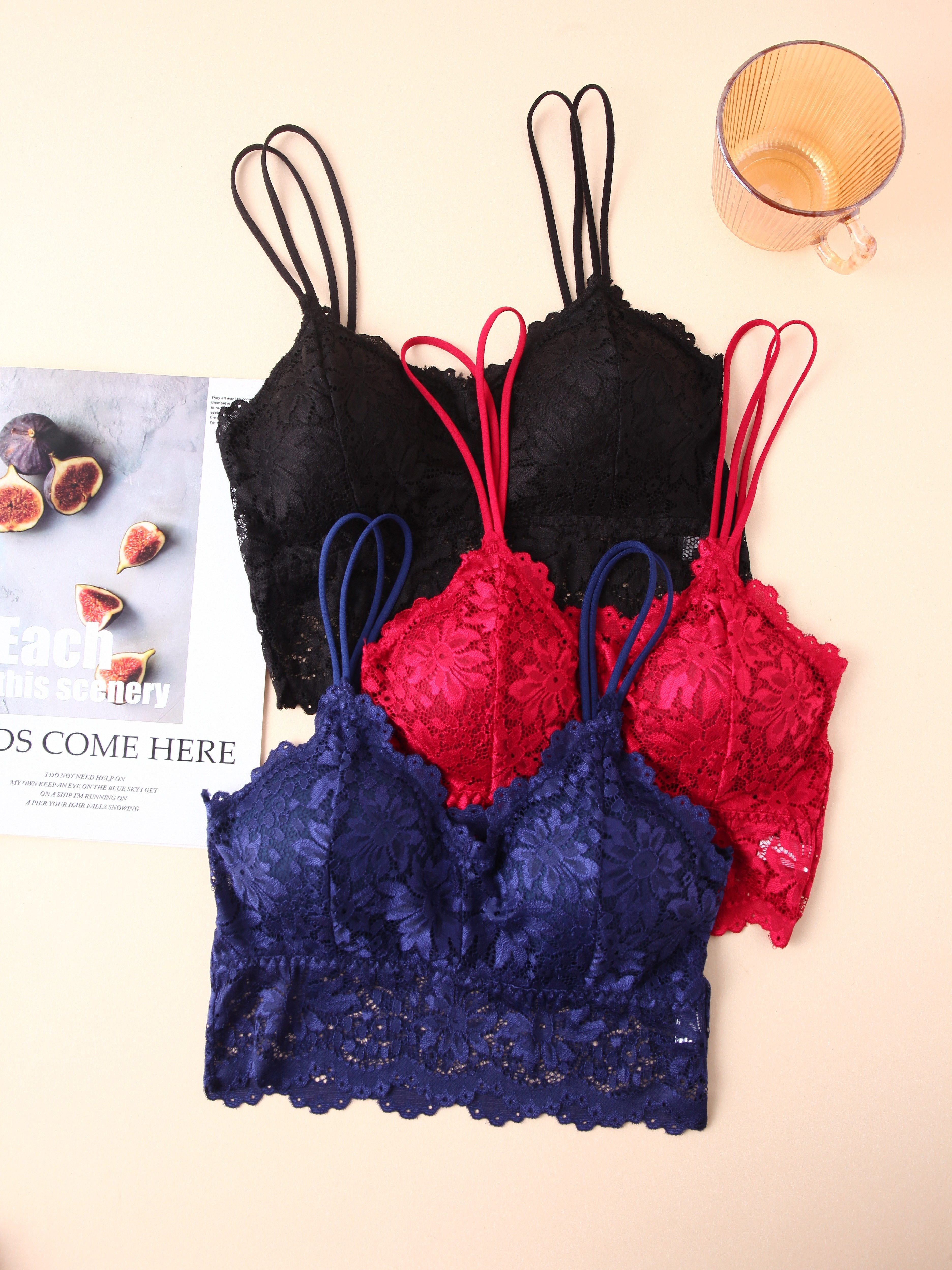 Contrast Lace Wireless Bras Comfy Breathable Push Everyday - Temu