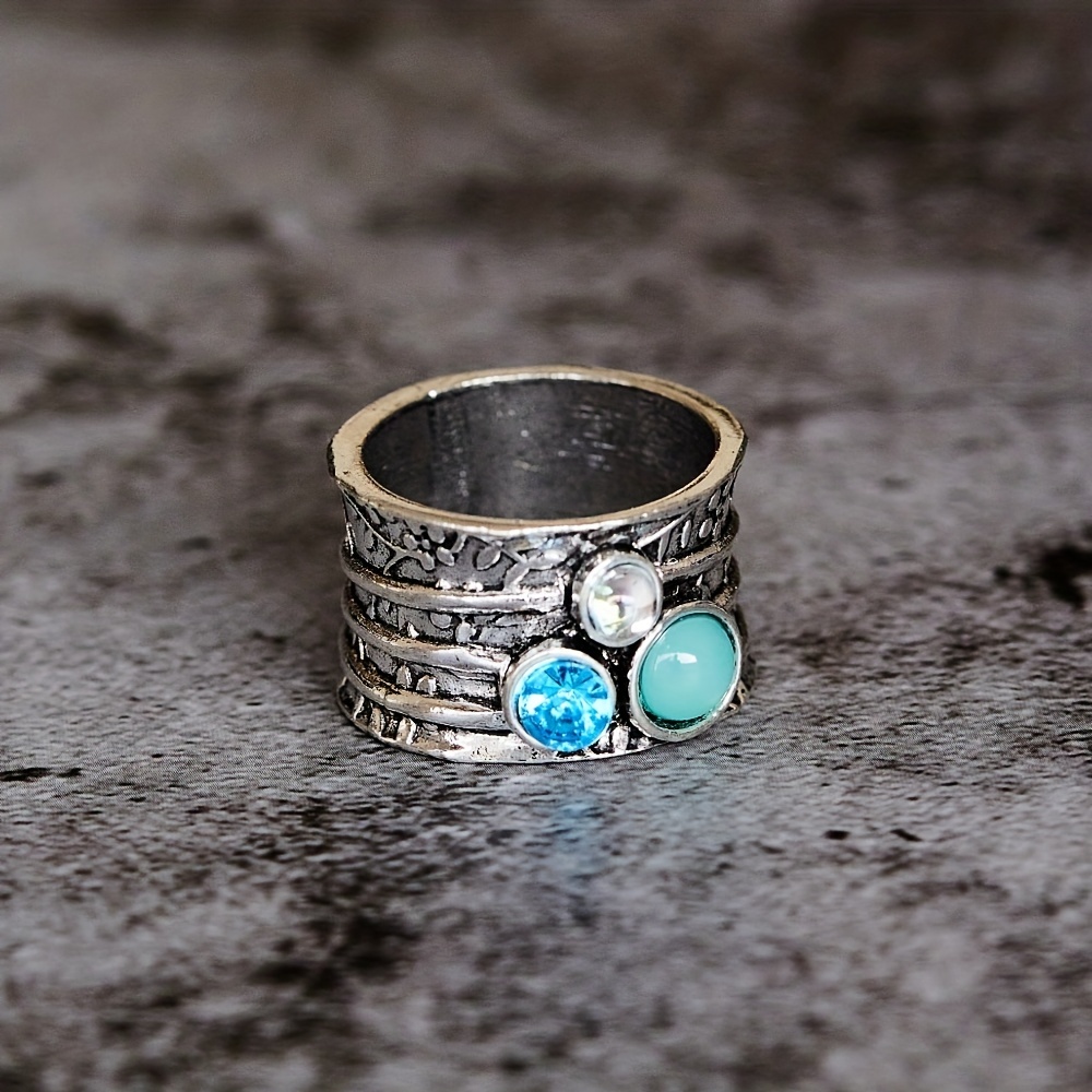 Bohemian Vintage Floral Layer Ring with Gemstone Inlay for Party