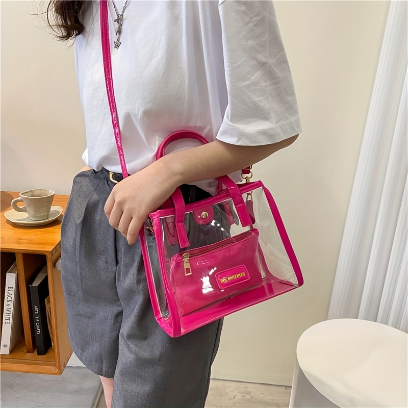 Candy Color Clear Tote Bag Inner Bag Set Pvc Textured Temu