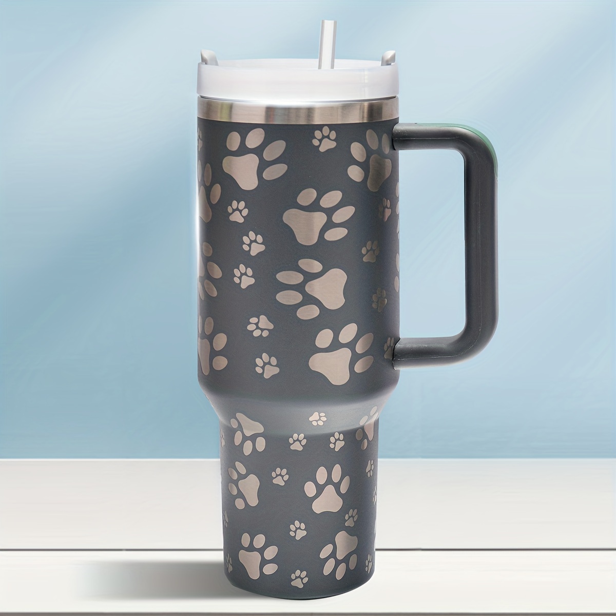 Cute Paw Pattern Insulated Tumbler - Reusable Stainless Steel Coffee Straw  Cup With Silicone Handle & Dustproof Lid - Perfect For Outdoor Camping &  Travel! - Temu