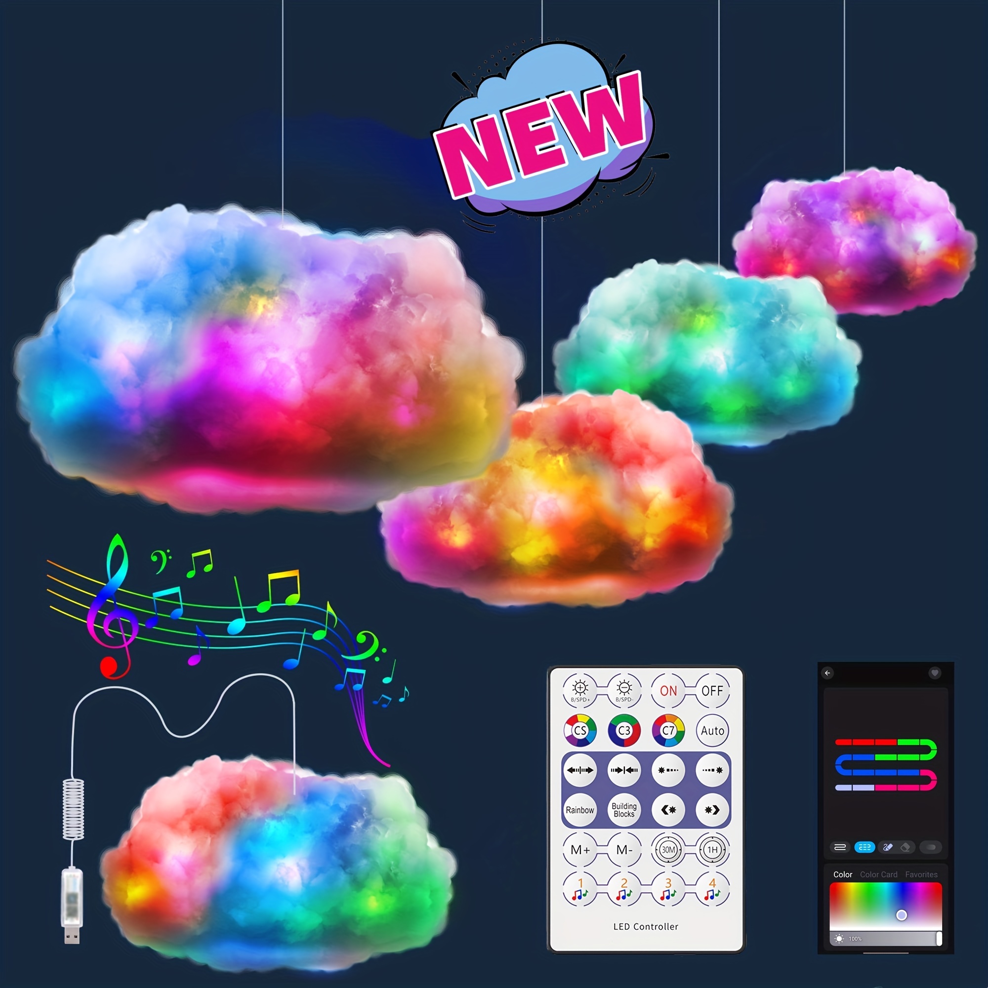 Tira de luces LED de nube para decoración RGB que cambian de color, kit de  tiras de luz de nube de trueno para el hogar, bar, fiesta interior
