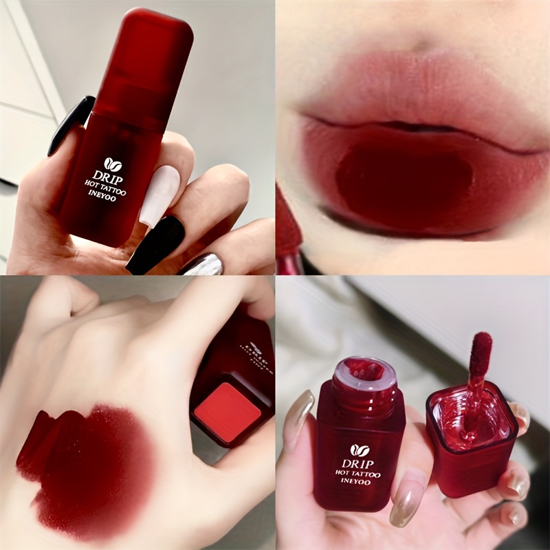 Ox Blood Red Lip Tint Velvet Matte Finish Lip Gloss Smoothing Lip Lines High Pigmented Lip Glaze Valentine&#39;s Day Gifts