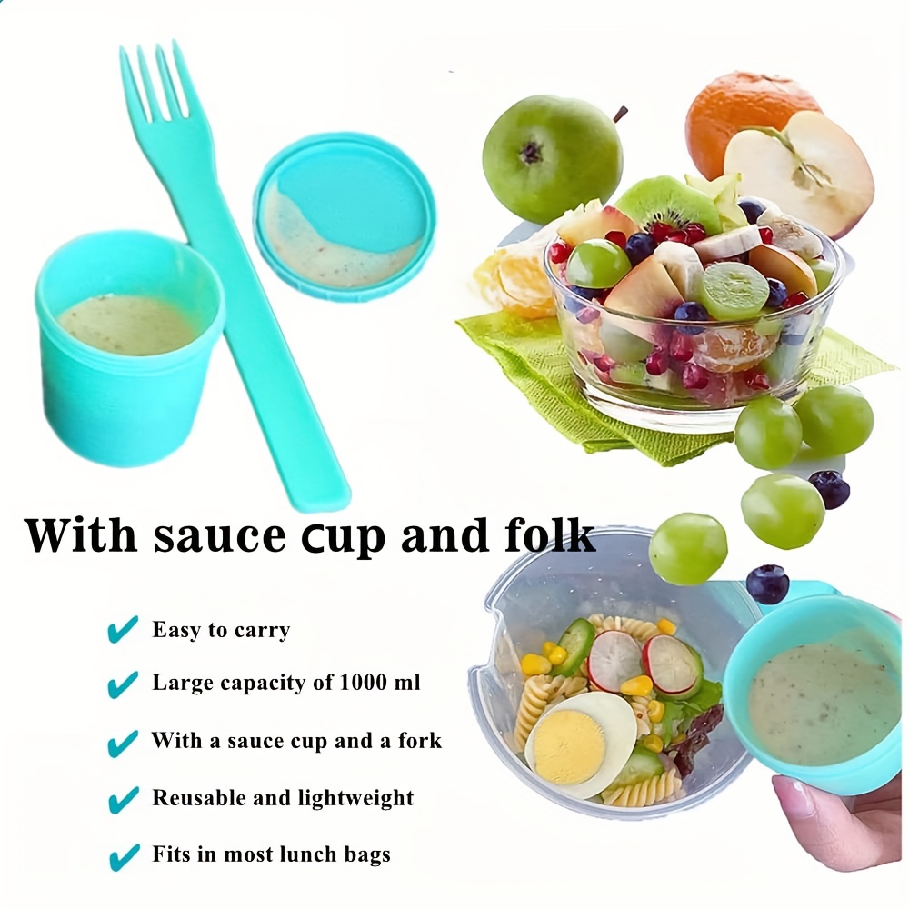 1pc 1000ml Large Capacity Portable Salad Cup With Fork, Dressing