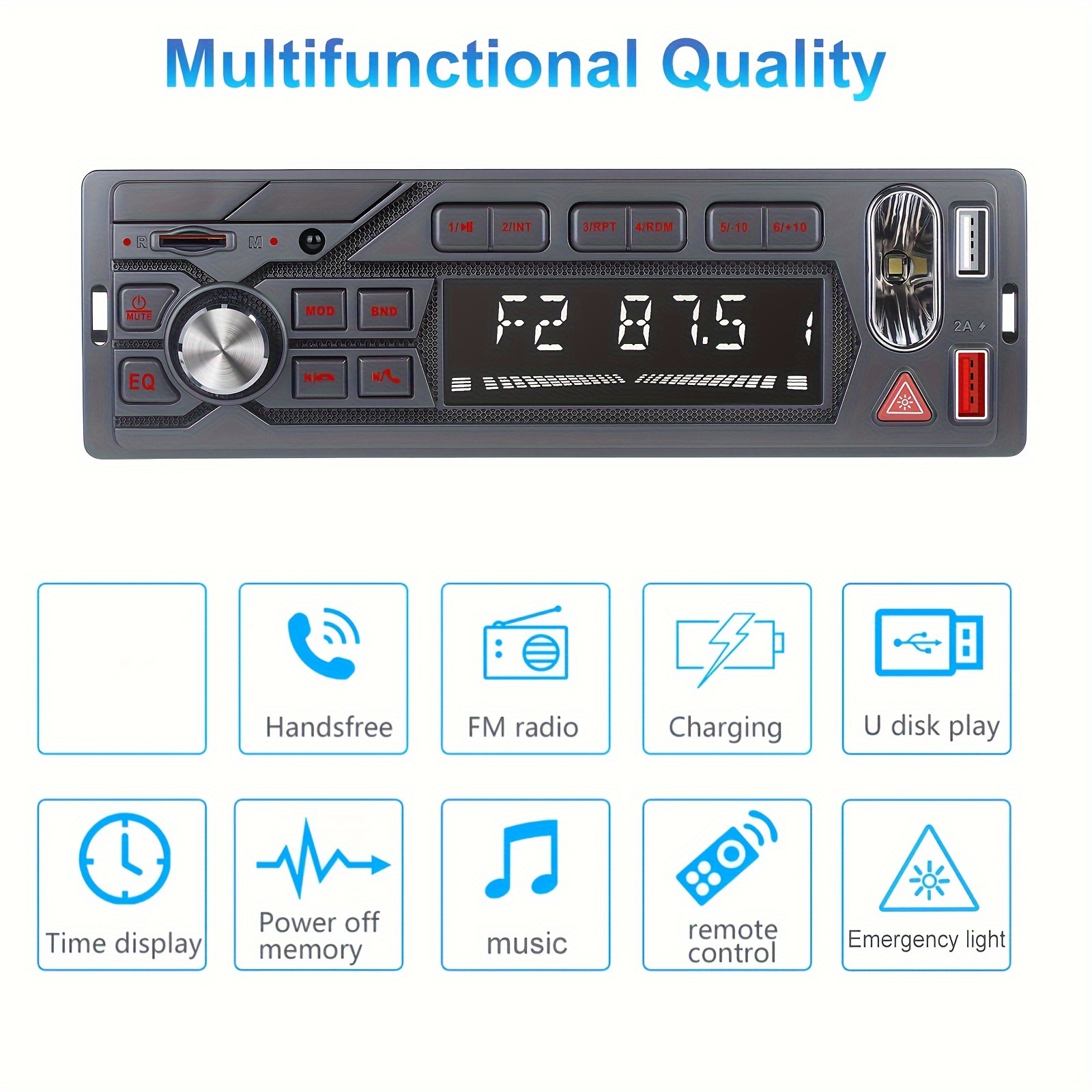 Single Din Car Stereo - Radio Coche with Bluetooth | USB Playback &  Charging - Dual Knob Car Audio: Support SD | AUX | APP Control | MP3 Player  | FM