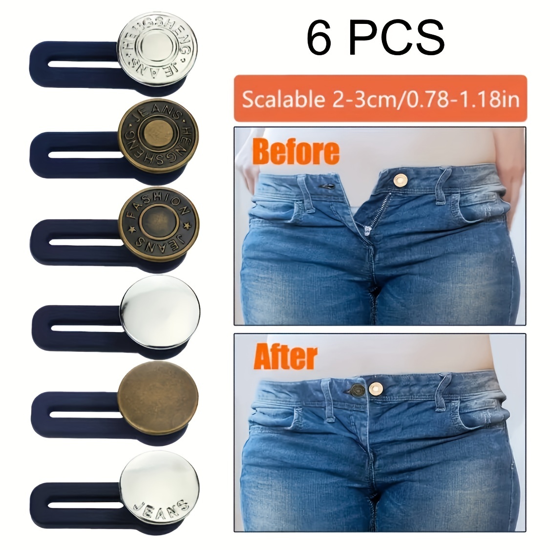 6 Pcs Pants Extender Button Waistband Extender Buttons For Men And Women,  Jeans Waist Extender Metal Buttons No Sew