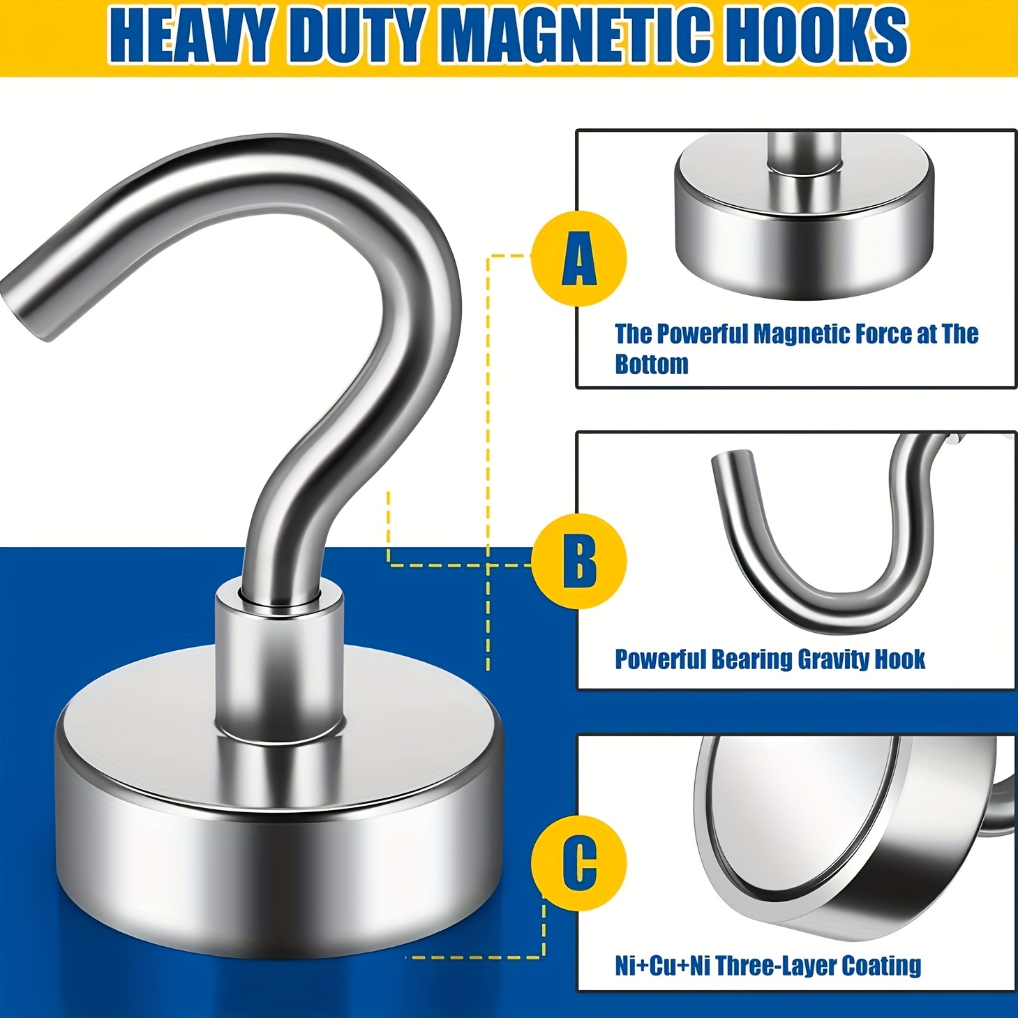 Magnetic Hooks 50 Lbs D20 Magnetic Hooks Heavy Duty For - Temu