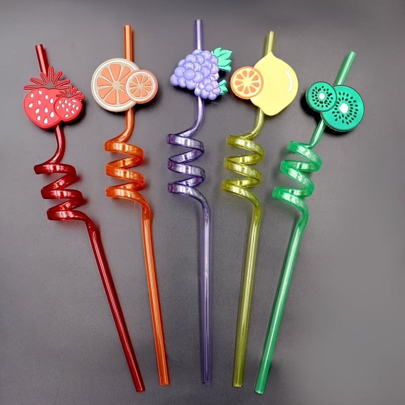 Straw Fruit Shaped Plastic Spiral Straw Reusable Straw For - Temu