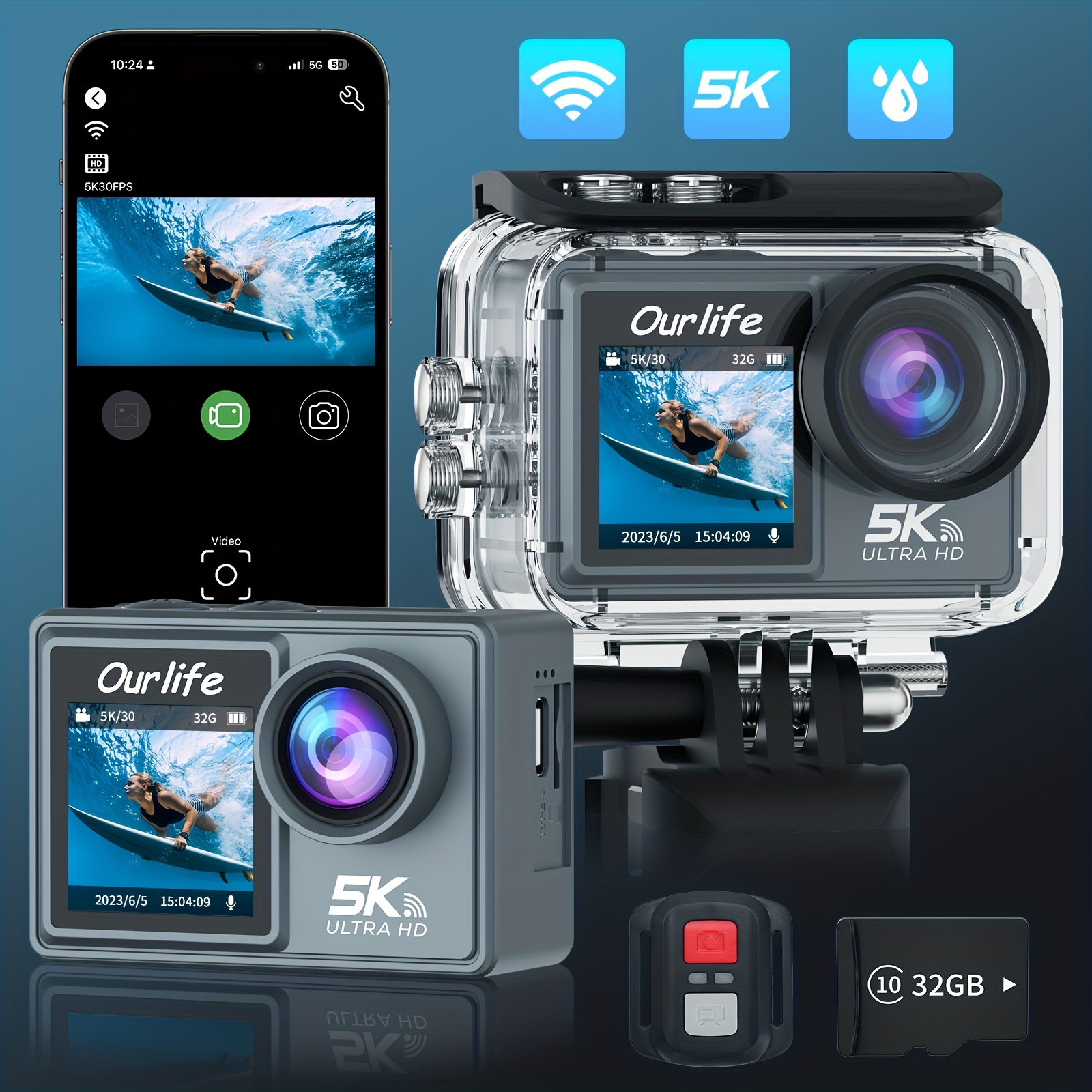 

Action Camera 5k Dual-screen With Wifi Control And Remote, Capture Every Moment In Stunning Detail With 5k Resolution, And Easily Share Your Adventures With Instant Wifi And A Handy Remote