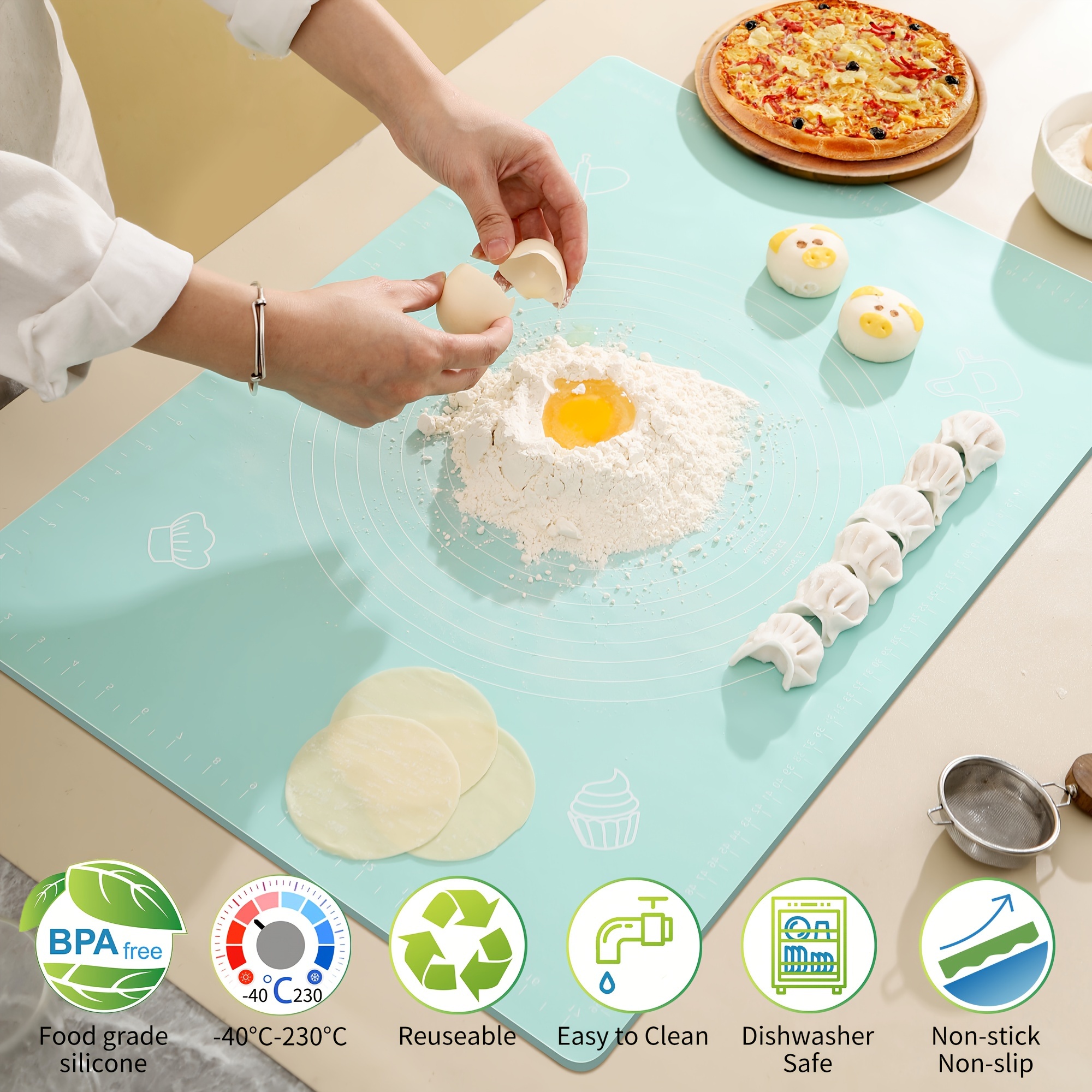 Pastry Mat Large Silicone Baking Mat for Rolling Out Dough, Fondant Mat  Dough Kneading Cutting Mat Non Stick Non Slip, Pie Bread Cookie Pastry Mat  BPA