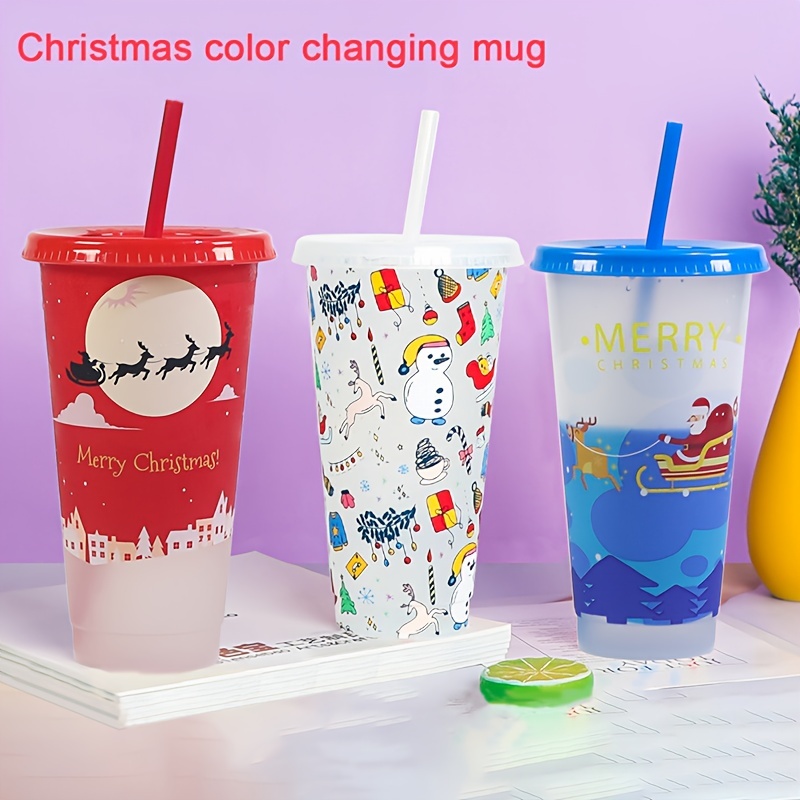 Christmas Color Changing Cups With Lids And Straws Reusable - Temu