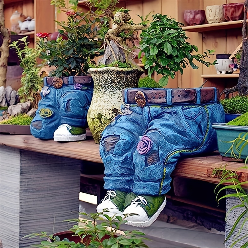 1pc retro denim pants planter pots flower pots garden statues outdoor statues garden decor