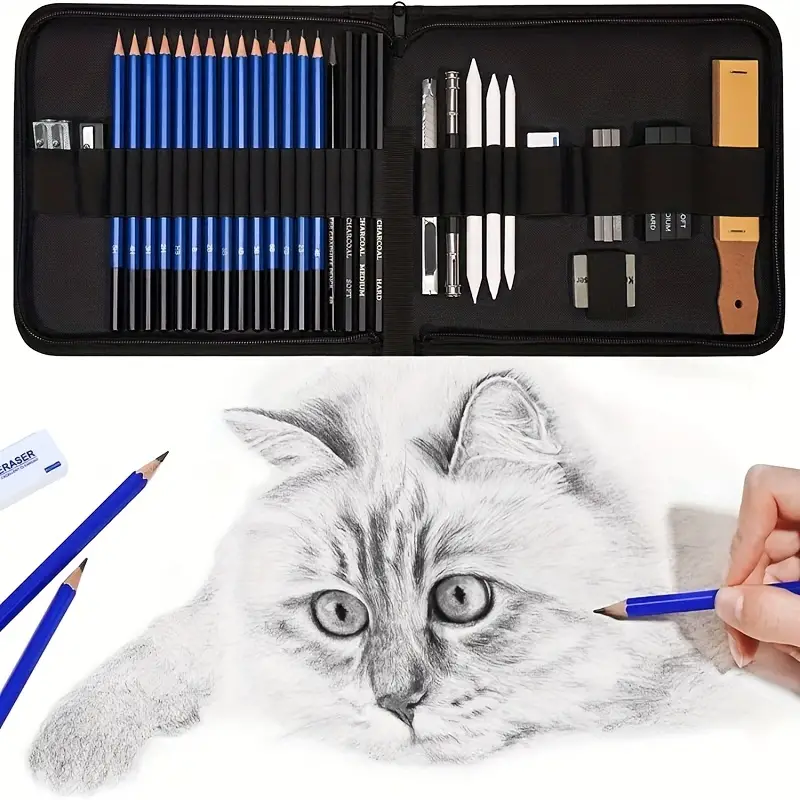 Pro Drawing Kit Sketching Pencils Set,portable Zippered Travel  Case-charcoal Pencils, Sketch Pencils, Charcoal Stick,sharpener,eraser.art  Supplies For Artists Beginner Adults Teens - Temu United Arab Emirates