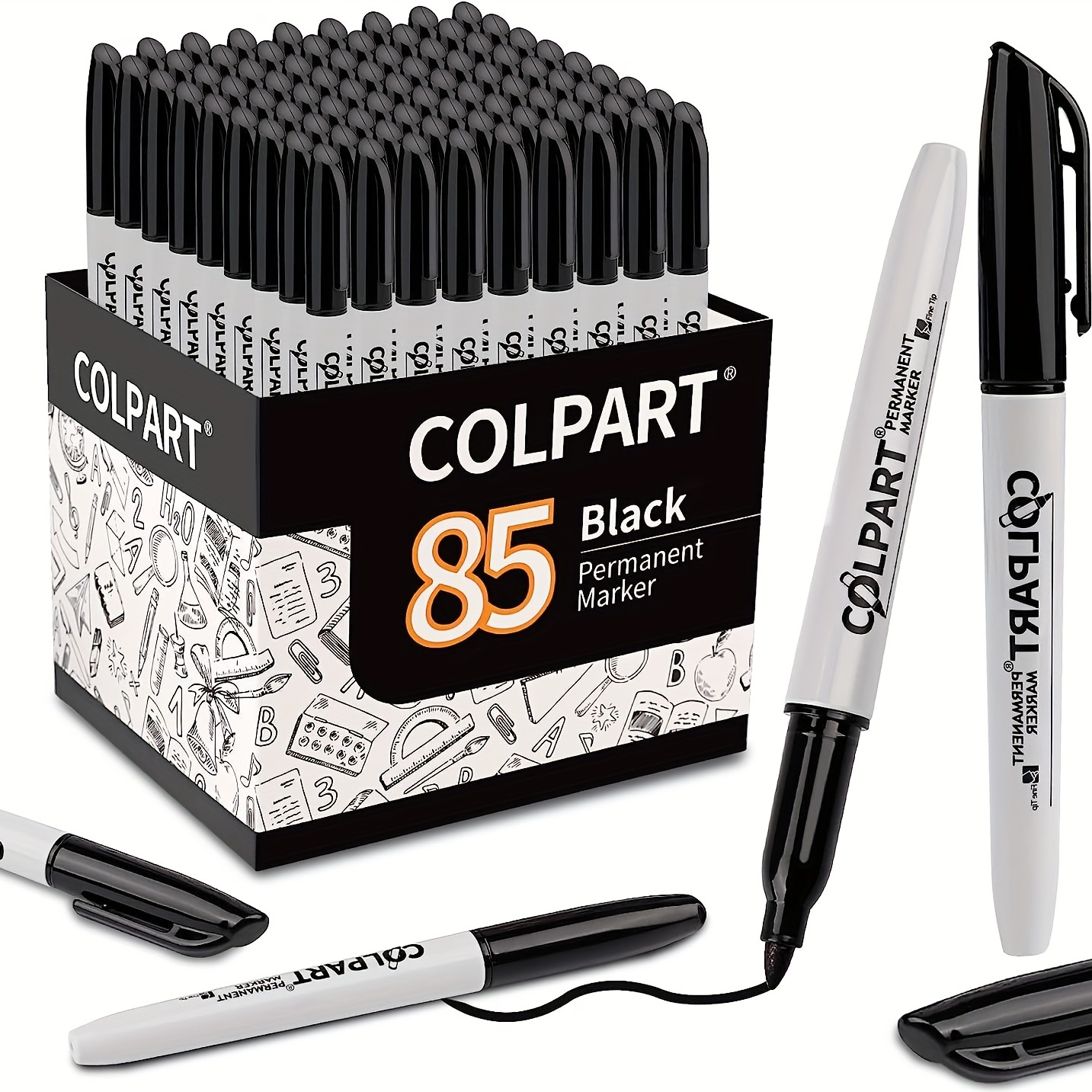 85pcs Permanent Markers,Fine Tip Black Permanent Marker Pens Bulk Of 85  Pack Black Marker Set Waterproof,Quick Drying Black Markers Permanent Work  On
