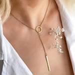 1pc Golden/Silvery Fashion Minimalistic Pendant Metal Long Necklace