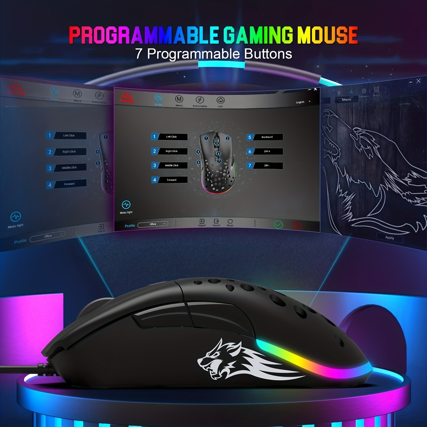 CLAW Chuff Wired Gaming Mouse, 6400 DPI with 7 Programmable Buttons via  Customization Software and 6 RGB Backlight Modes for PC & MAC