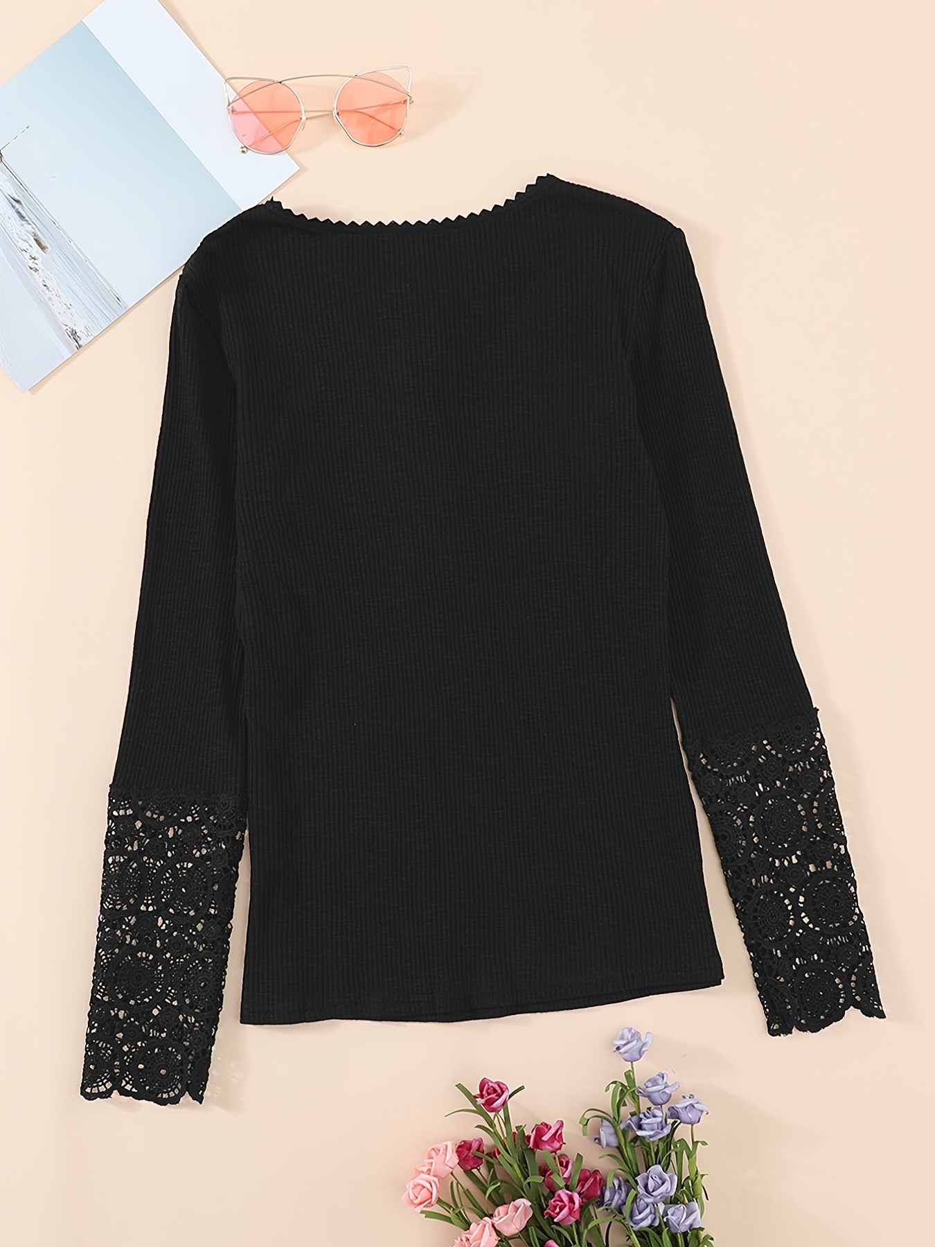 Lace Black Long Sleeve Top